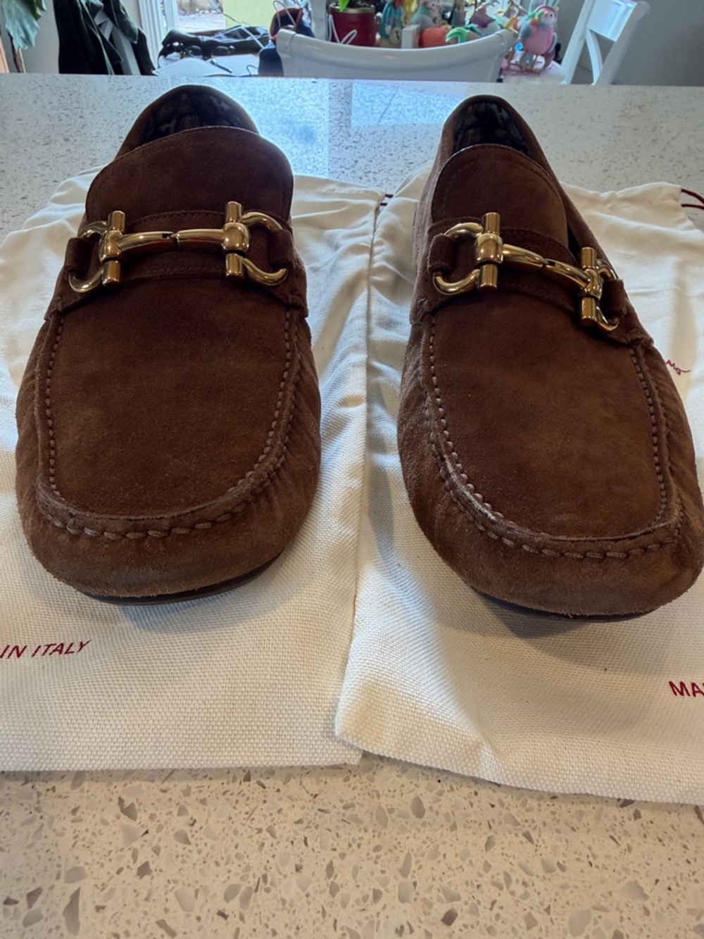 Salvatore Ferragamo Brown Suede Bit-Detail Slip-On Loafers - Picture 4 of 7